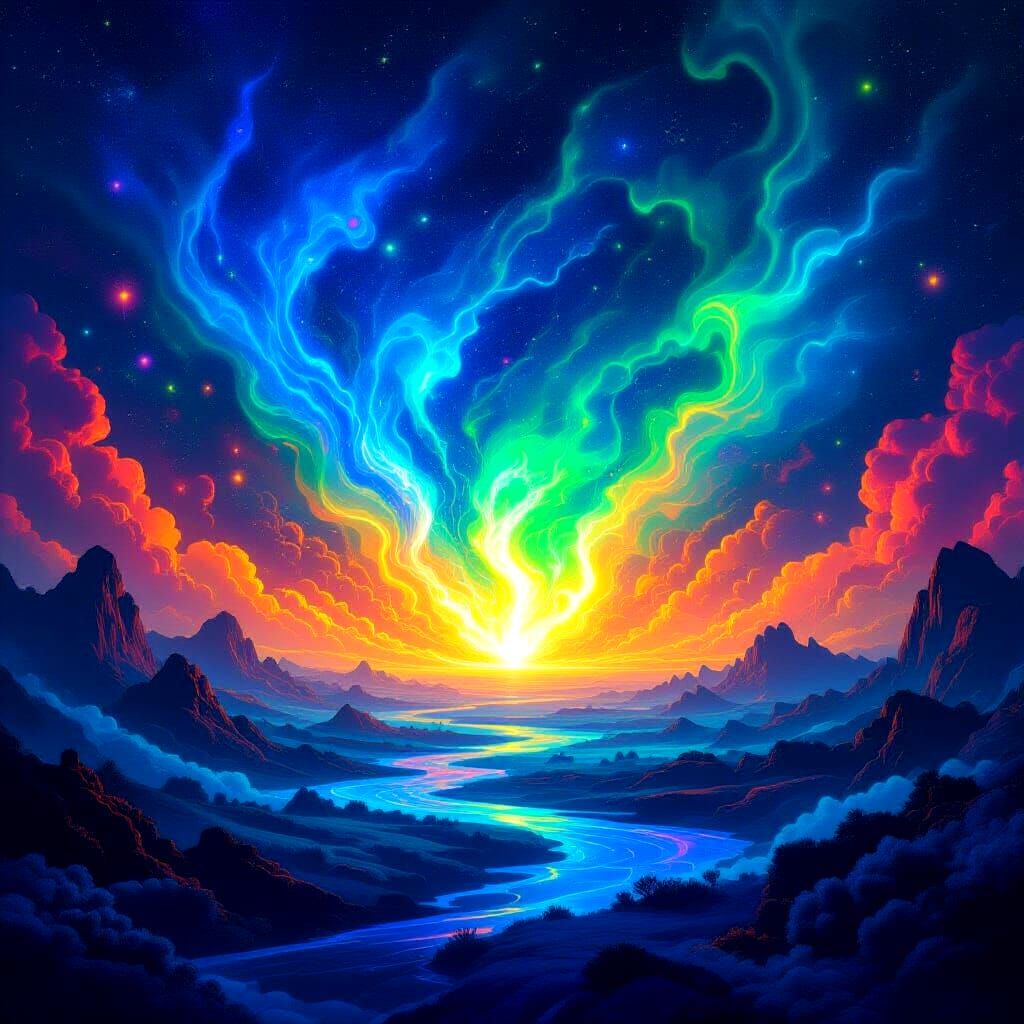 Psychedelic Neon Fire: A Cosmic Illustration