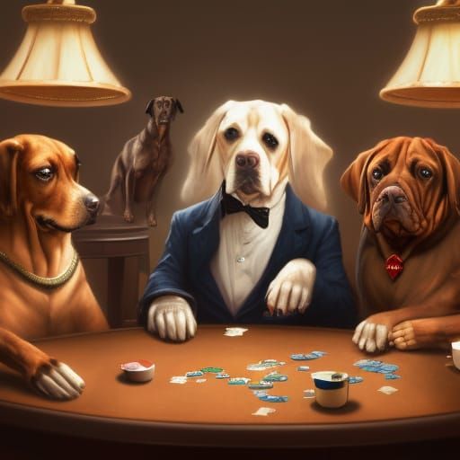 Gambling Dogs in Clothes Smoking Cigars: Detailed Art