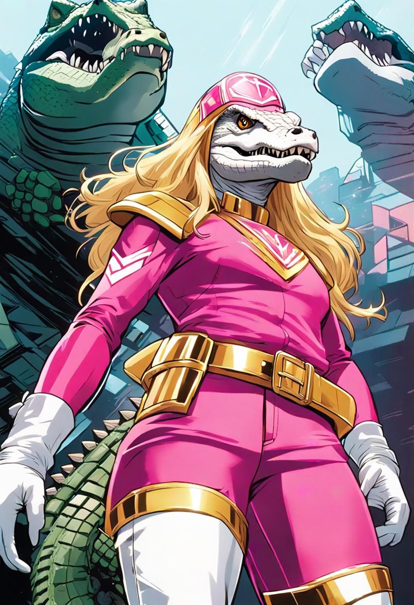 Anthro Crocodile Superheroine in Desert City