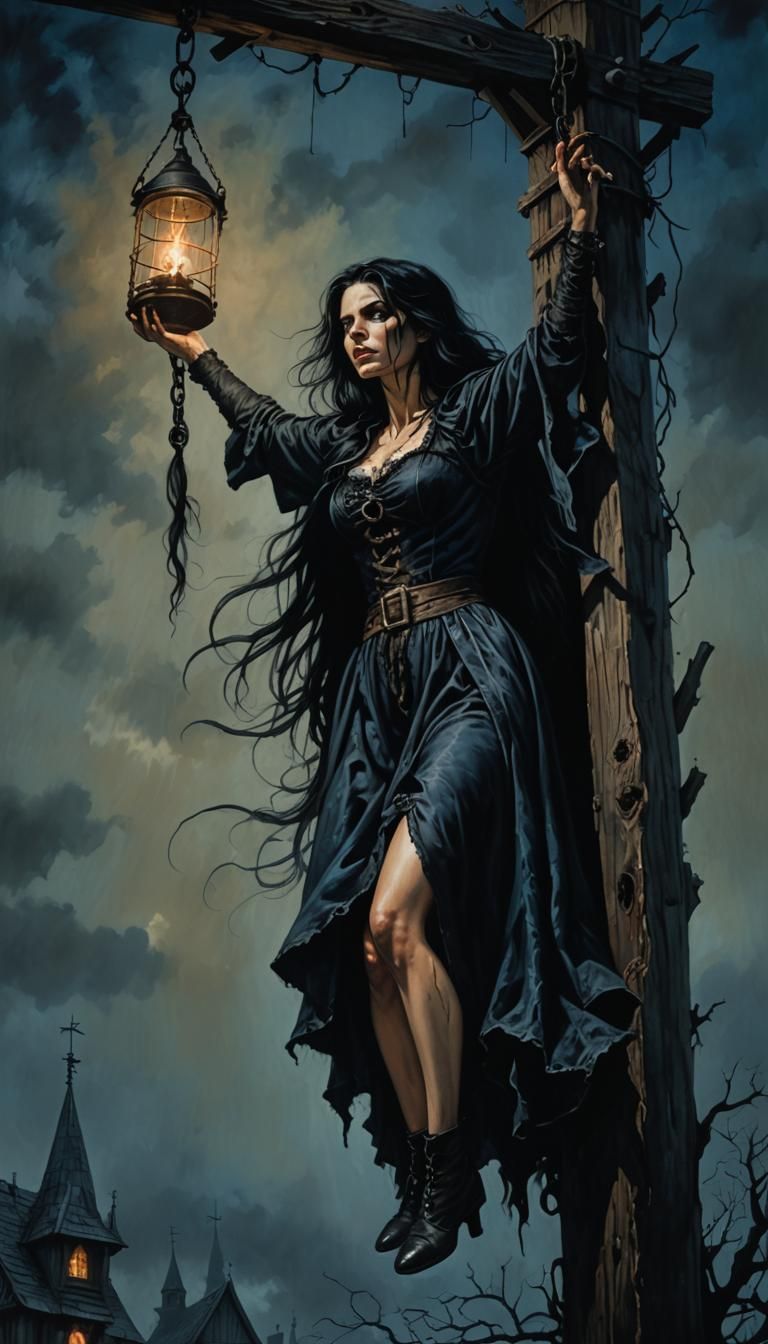 Dark Fantasy Witch Hanging from Gallows