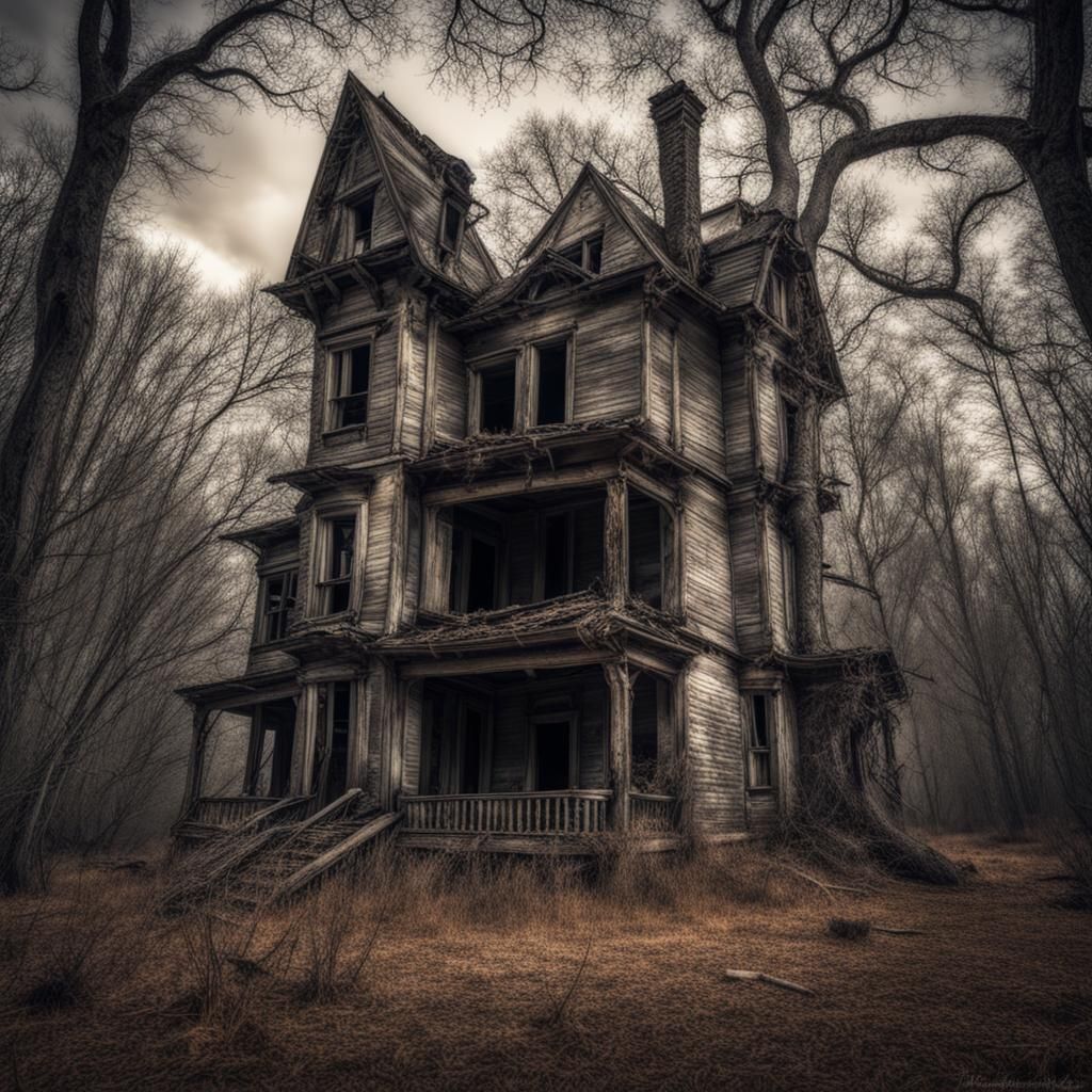 Atmospheric Abandoned House in Forest with Ghosts