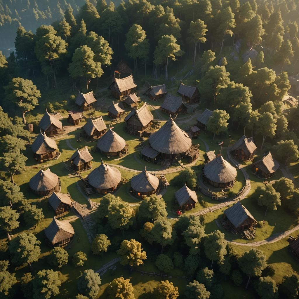 Medieval Viking Village Concept Art in Golden Hour