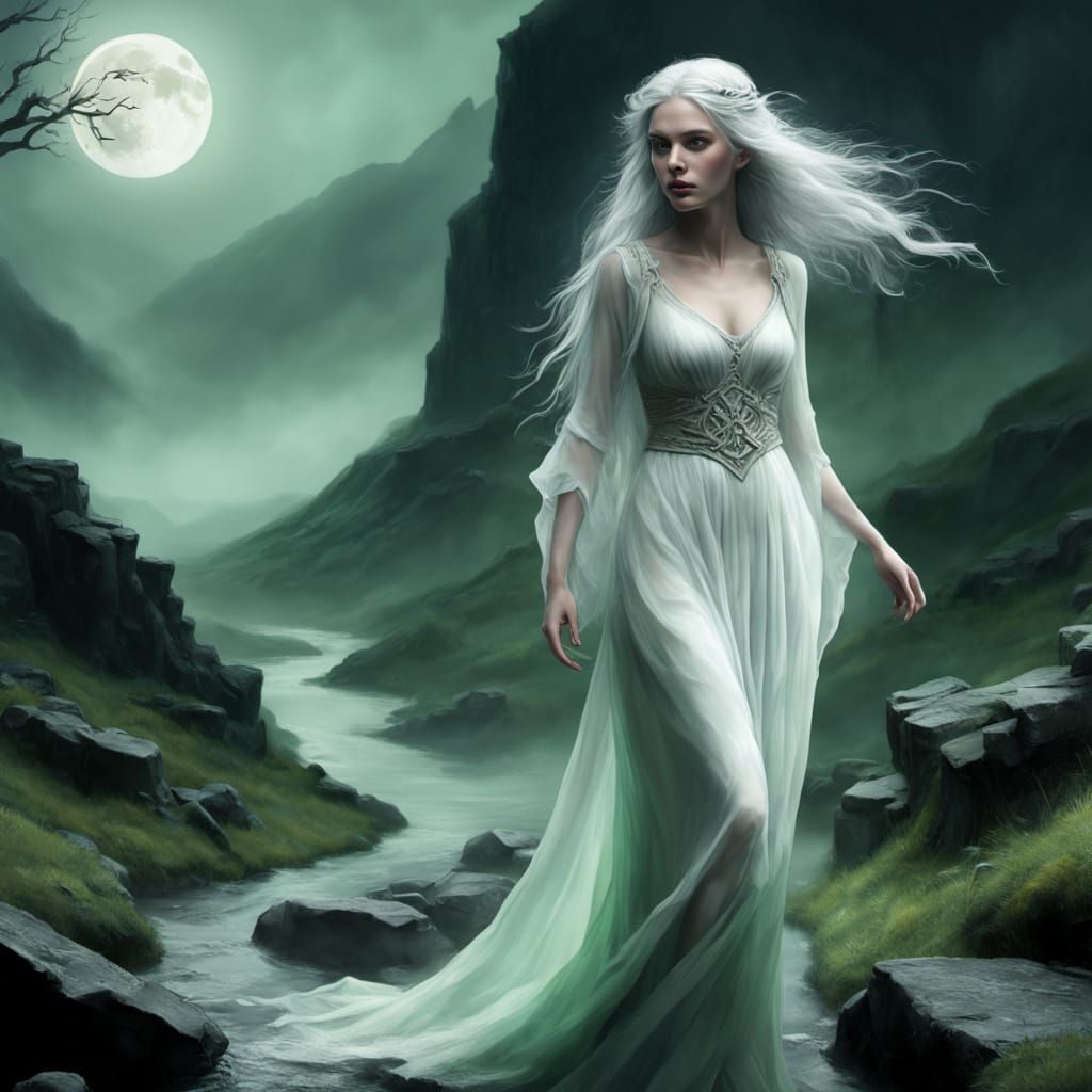 Irish Banshee Wailing in Moonlit Glen
