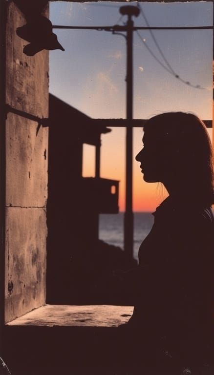 Woman Standing by a Window in Vintage Autochrome Style