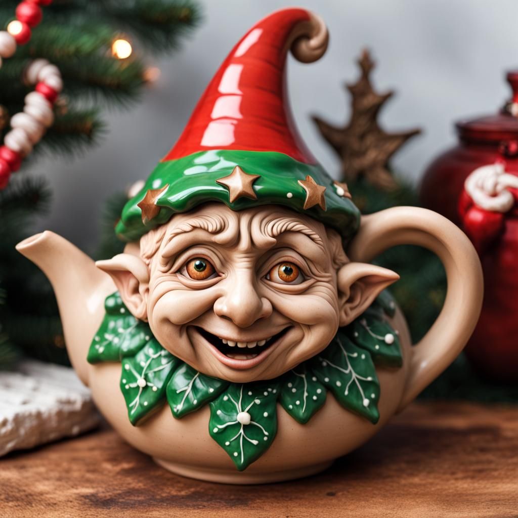 Essential clay pottery - Teapot with Christmas Elf Face