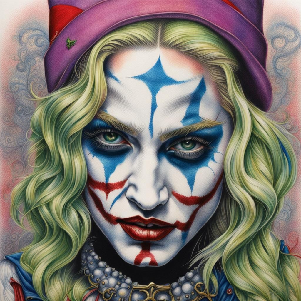 Madonna as Joker: Hyper-Detailed Colored Pencil Portrait