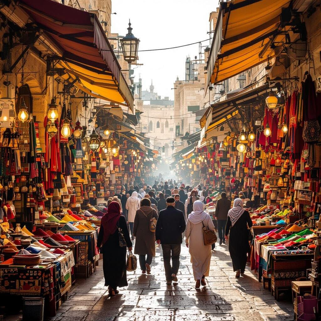 Bustling Jerusalem Marketplace in Photojournalistic Style