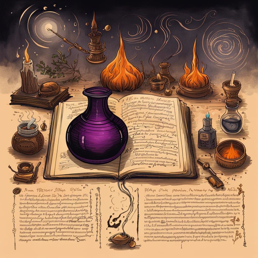 Magical Witch's Notebook Page: Potion Illustration