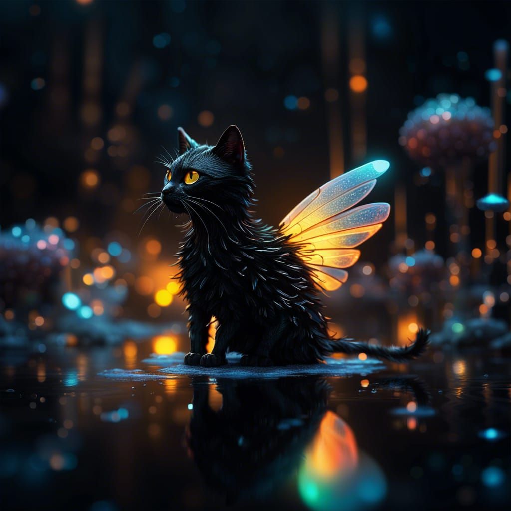 Melvin, the black kitten with bioluminescent wings