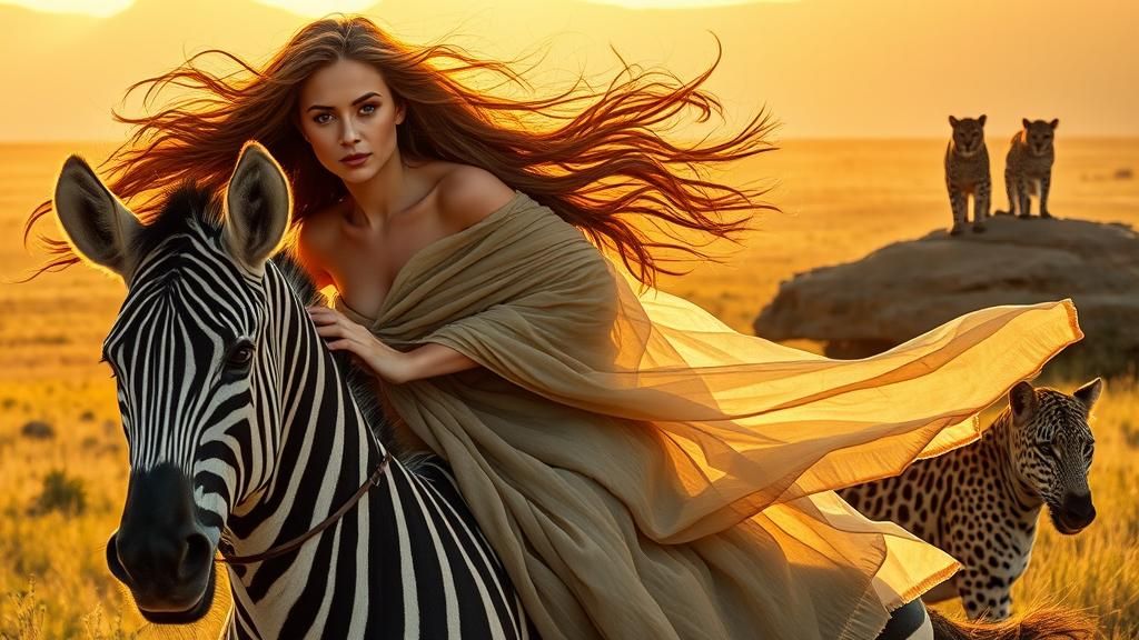 Model on Zebra in African Savannah Landscape