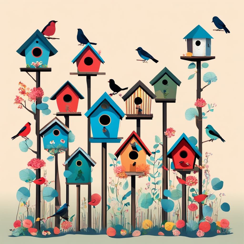 AI-Generated Image of Birdhouses
