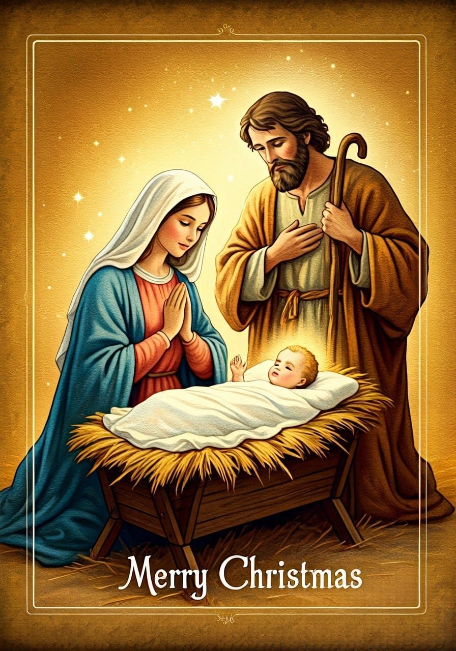 Serene Vintage Nativity Scene Christmas Postcard