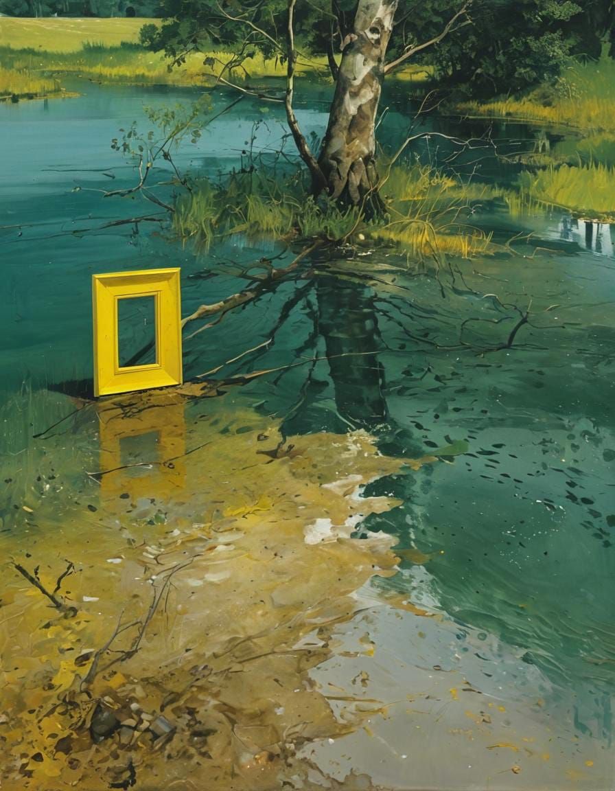 Abstract Water Landscape in Squeegeed Paint Style