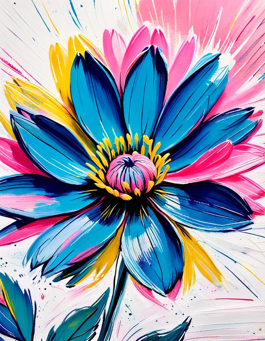 Expressive Pink and Blue Flower in Impressionist Style