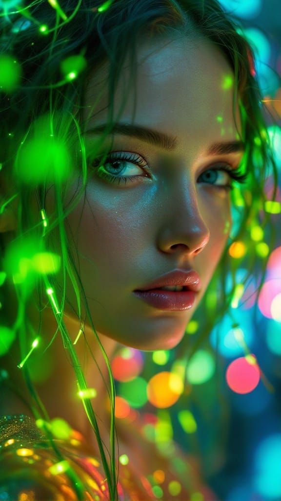 Futuristic Dreamer with Ethereal Aura in Cyberpunk Cityscape