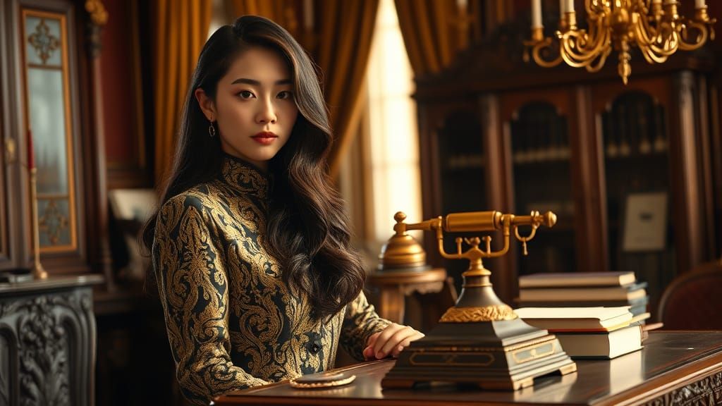 Elegant Japanese Noblewoman in 18th-Century French Castle