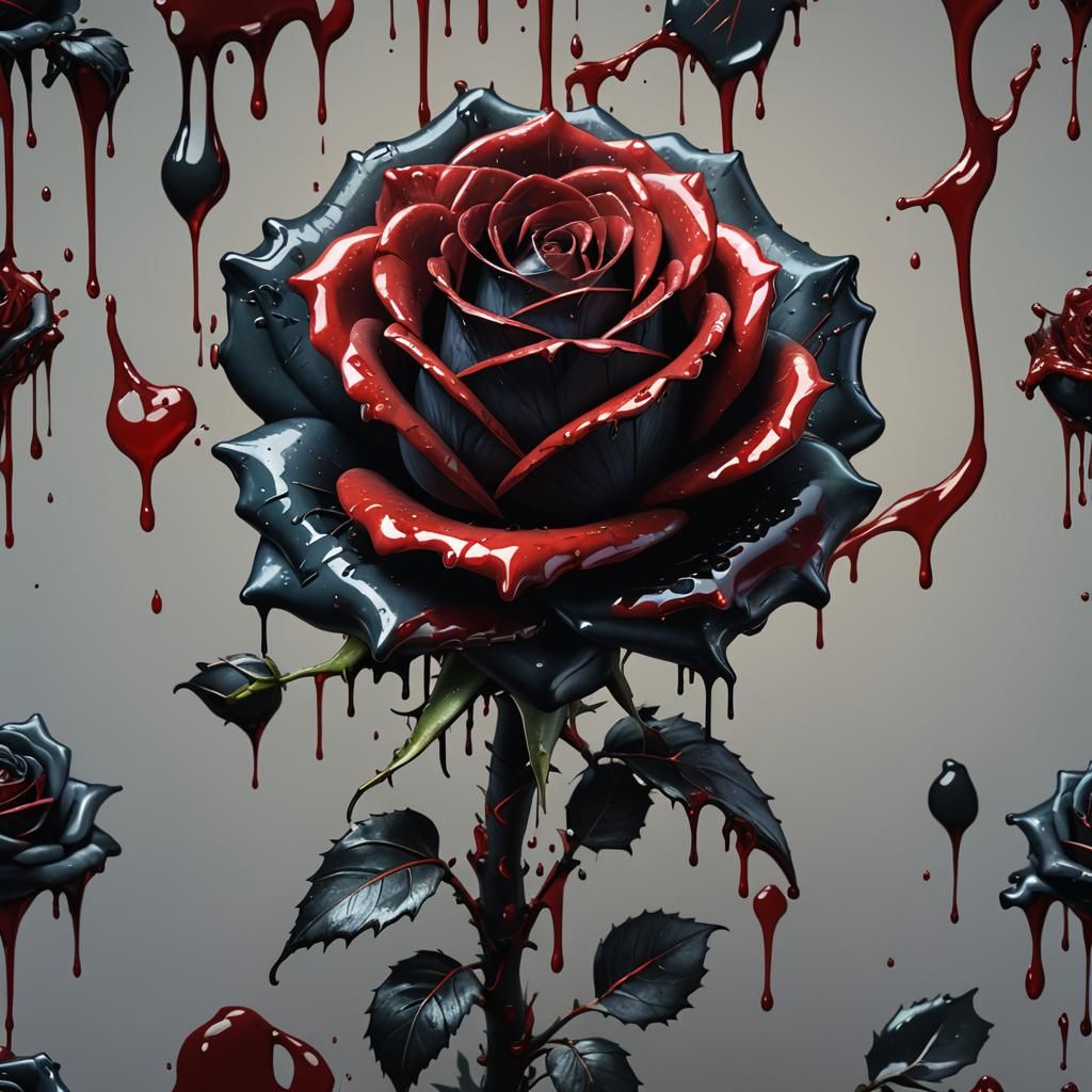 Hyperrealistic Black Rose Dripping Blood