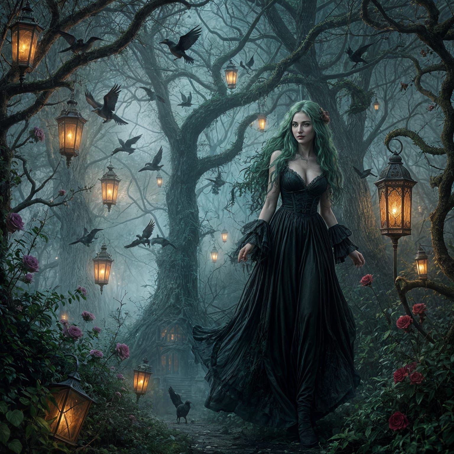 Gothic Garden Enshrouded in Mystical Mists