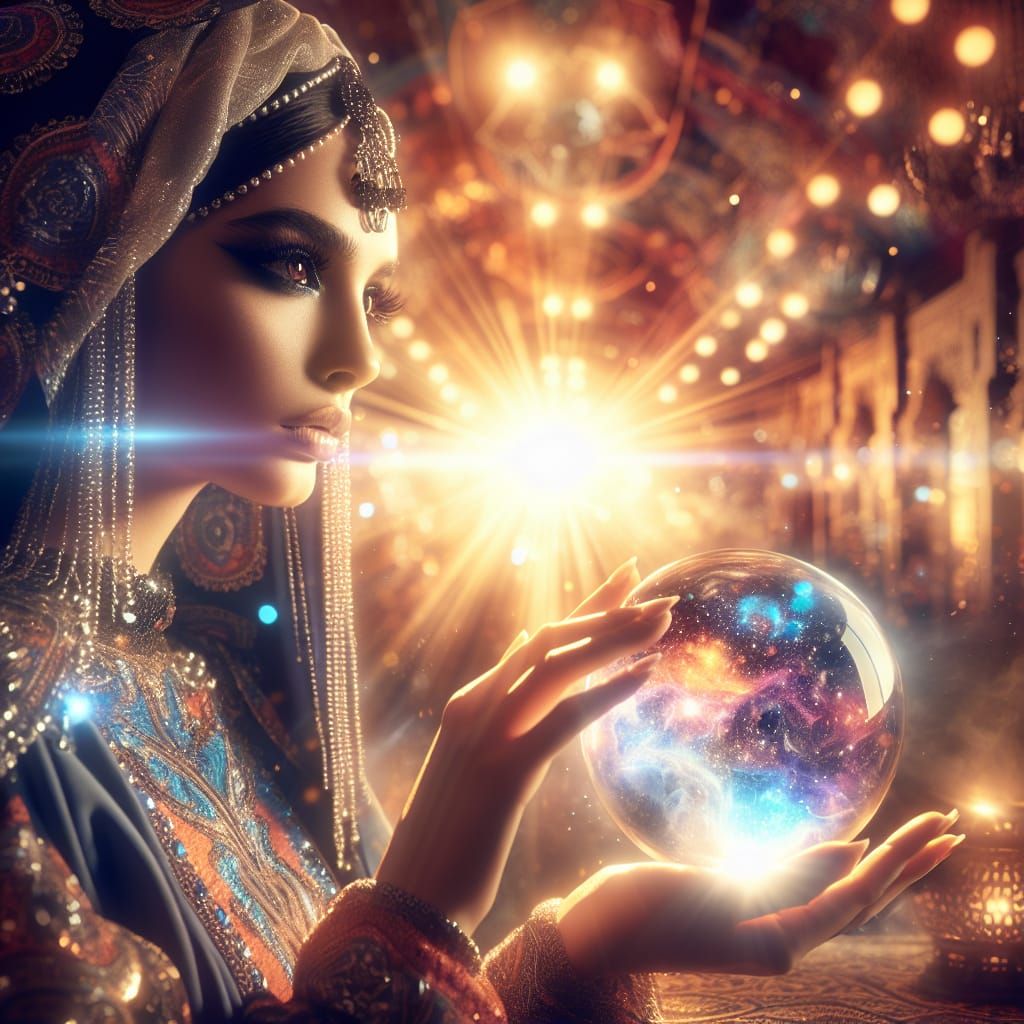 Mystical Wizard Gazing into Crystal Ball in Sunlight