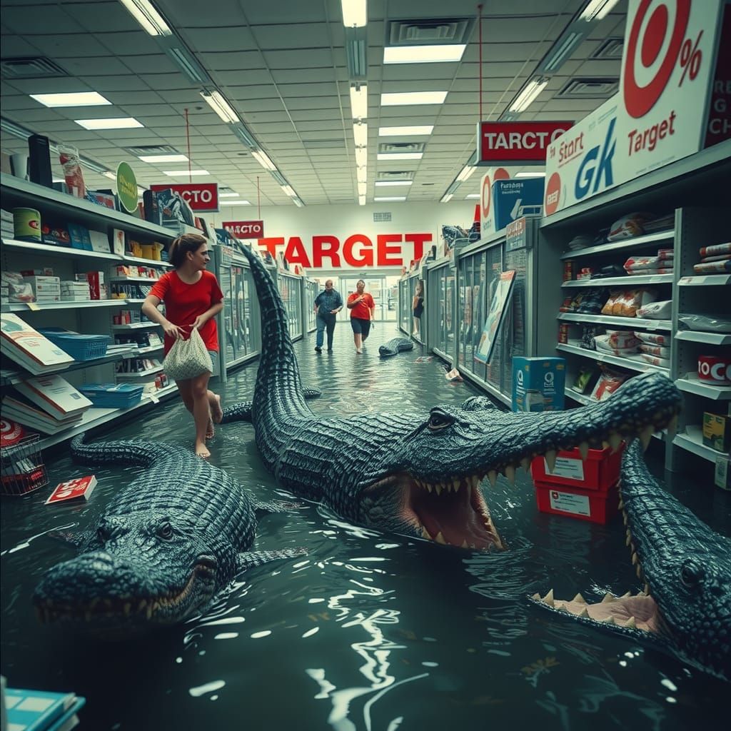 Hyper-Realistic Alligators and Sharks in Flooded Target Stor...