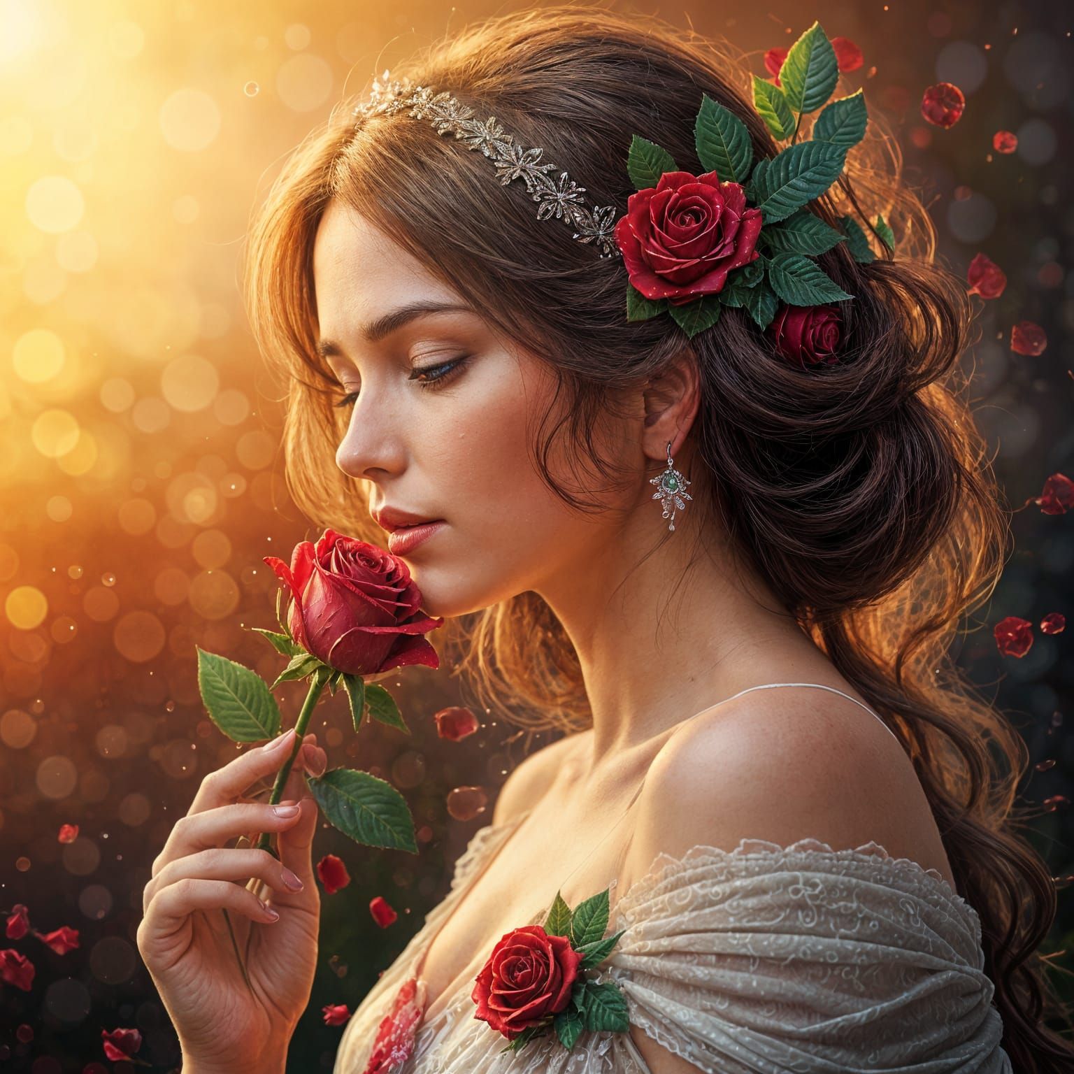 Portrait of a Lady with Rose, Hyperrealistic Art