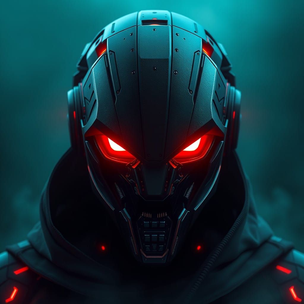 Sleek Robot Emerges from Shadows in Cyberpunk Landscape