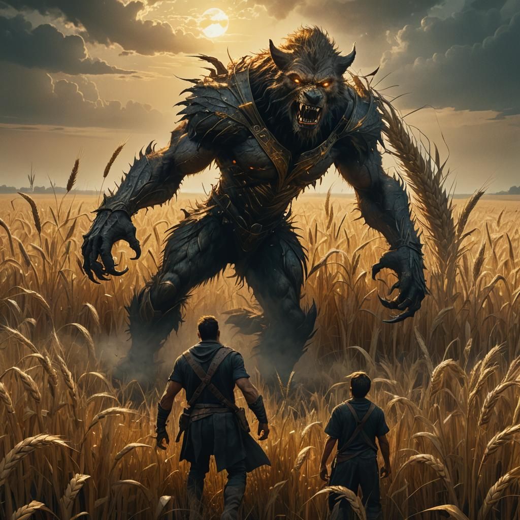 Werewolf Hunter Battles Beast in Wheat Field