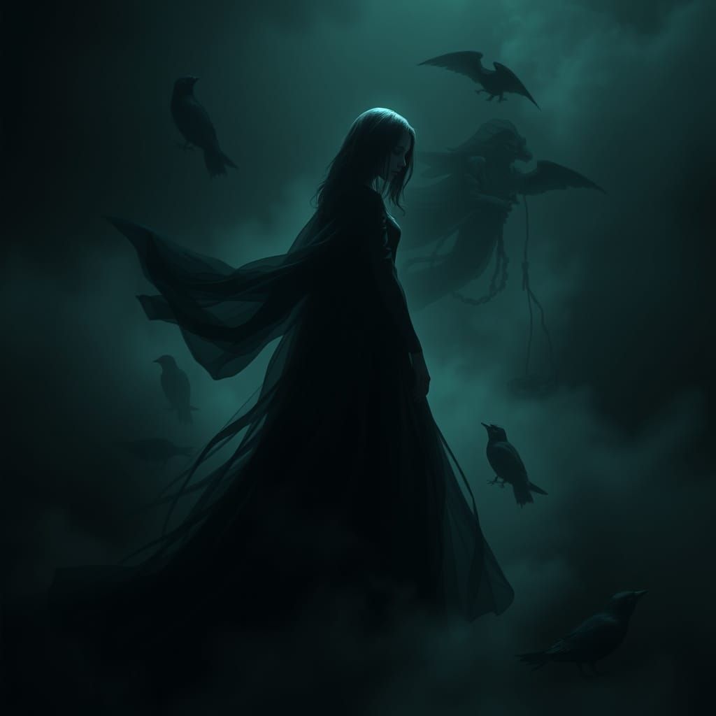 Woman in Black Dress: Dramatic Digital Art