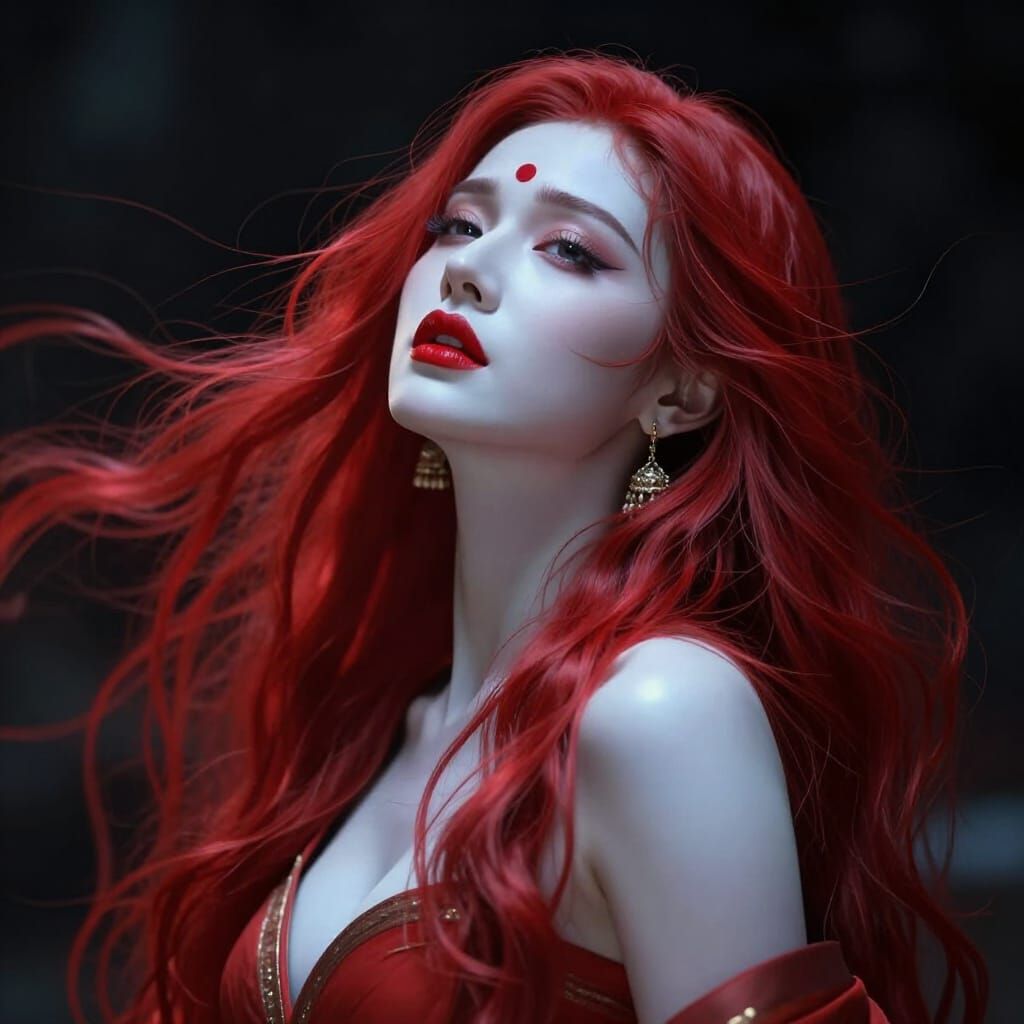 Cinematic Portrait of Woman with Luminous Red Hair