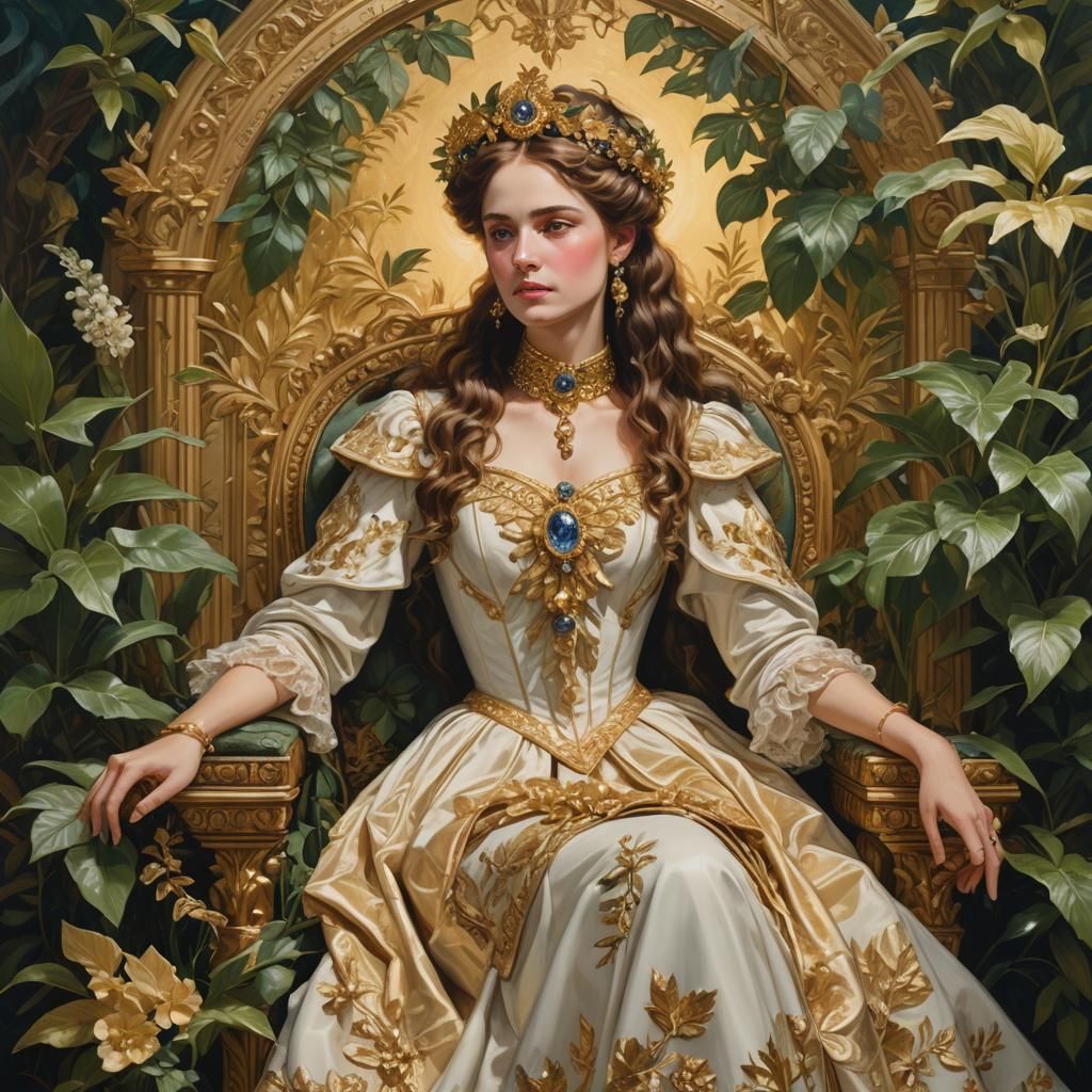 Regal Woman on Gilded Throne in Victorian Style