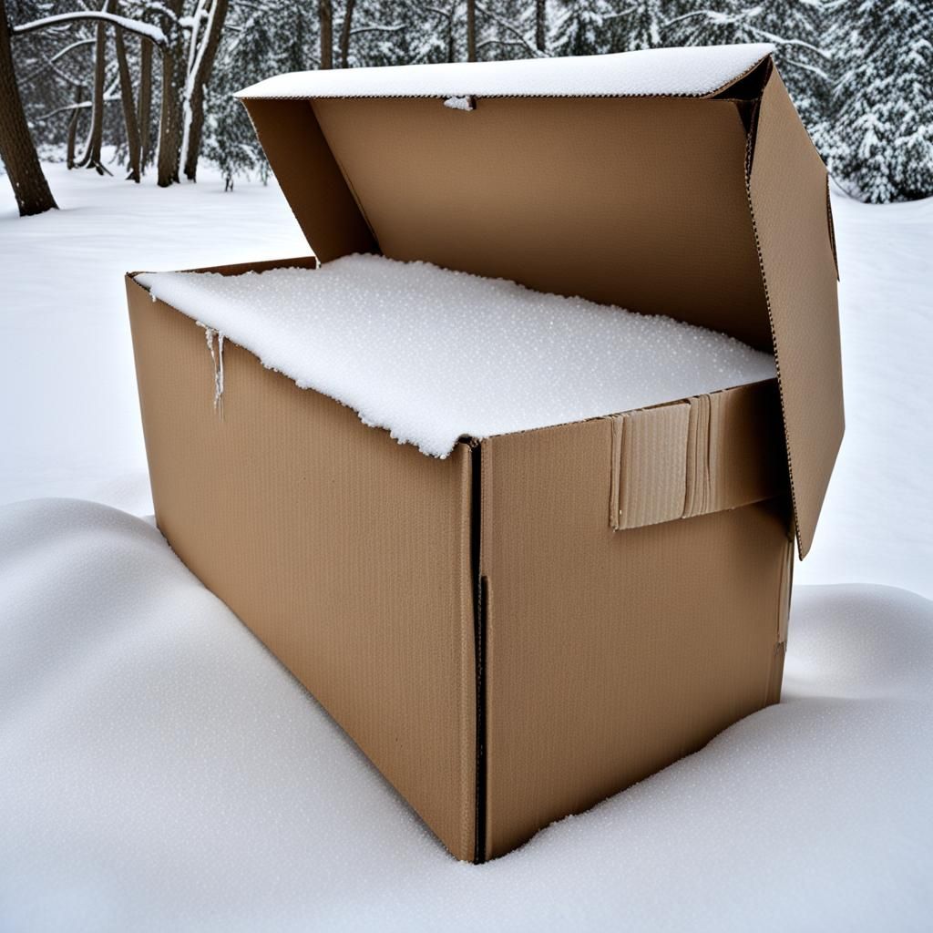 Snow-Soaked Cardboard Box Close-Up