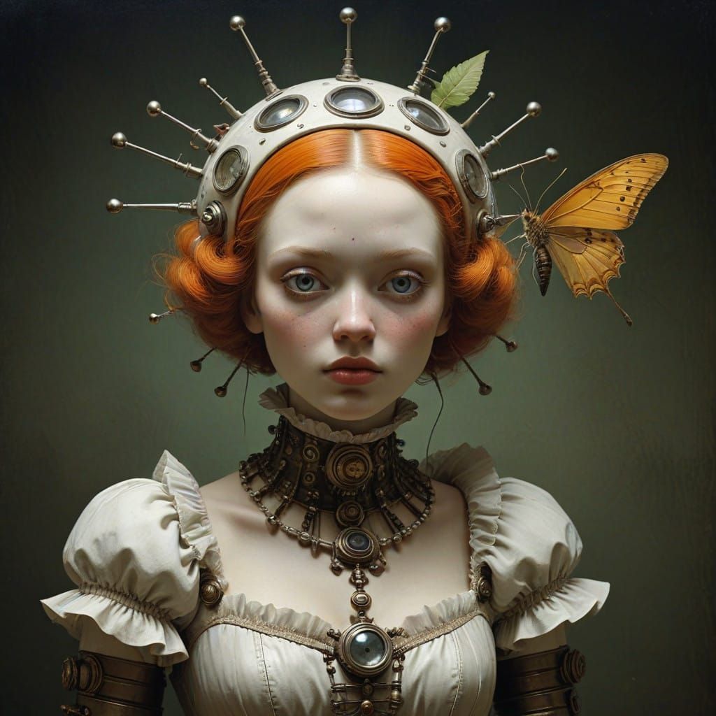 Cyberpunk Dreamscape in Whimsical Line Art Style