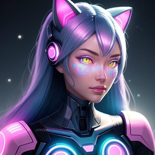 Cute AI Cat Android Robot in Artgerm Style