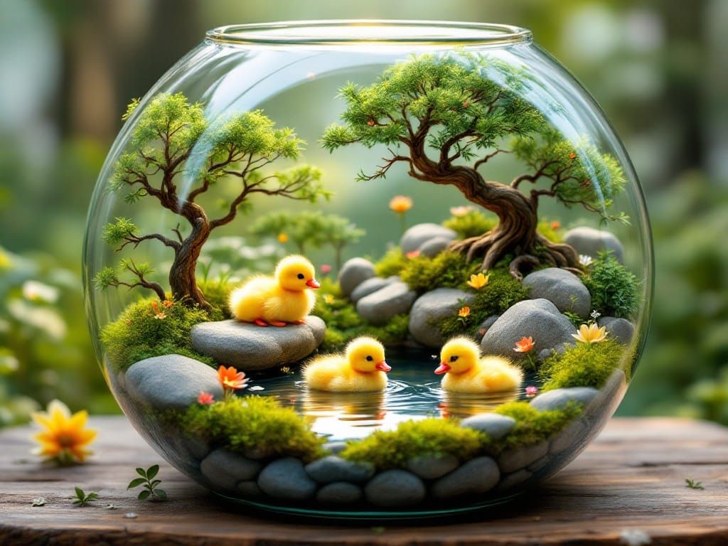 Whimsical Watercolor Duck Terrarium