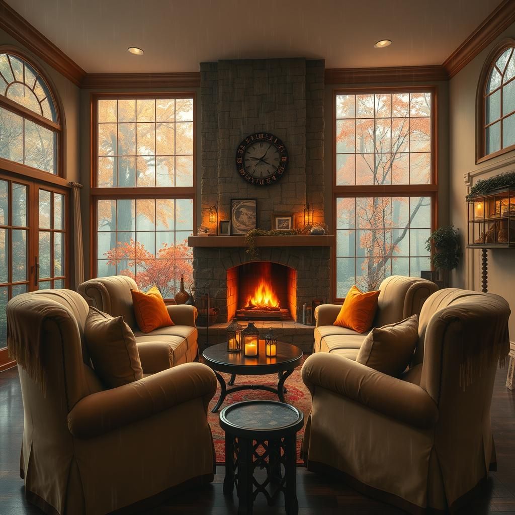 Warmly Lit Living Room in Surreal Style
