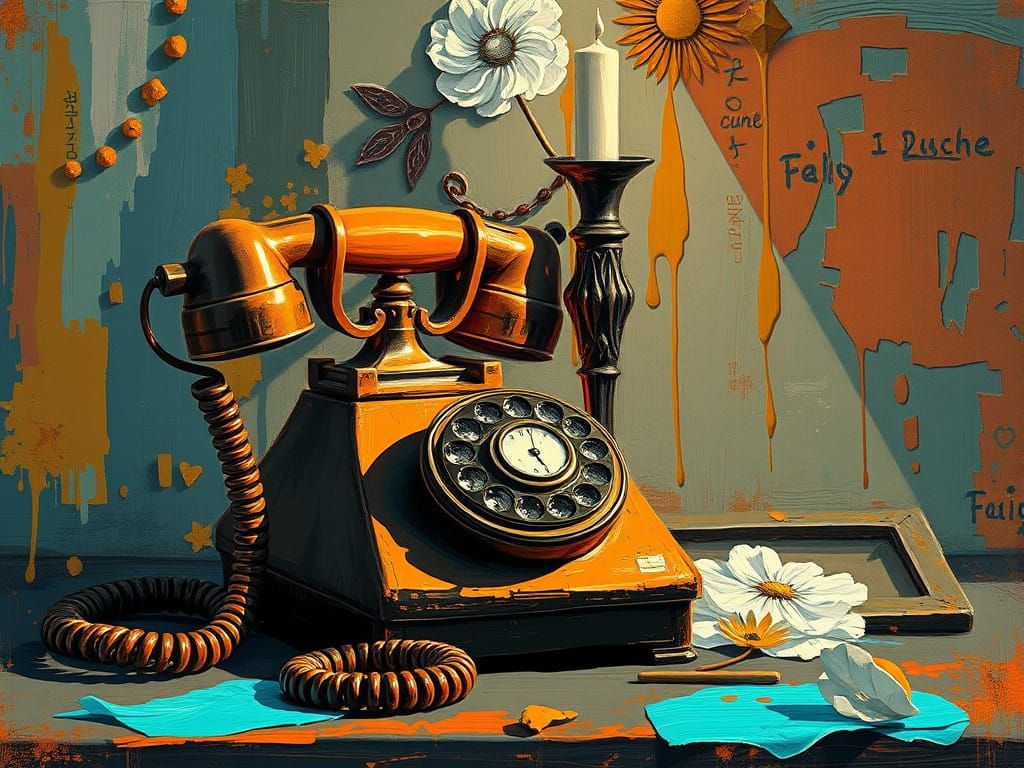 Vibrant Cubist Still Life with Ornate Rotary Phone