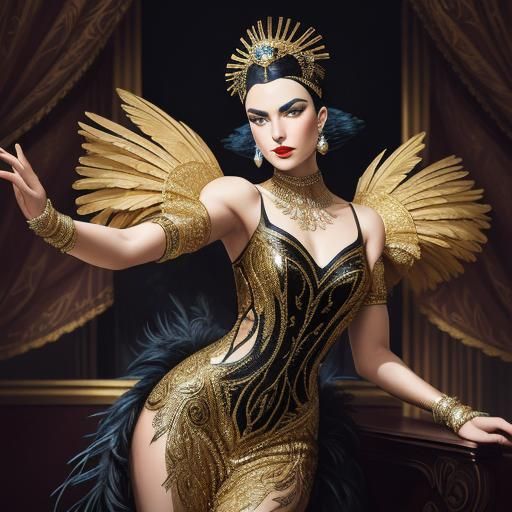 Art Deco Cabaret Dancer in Feathers and Leather