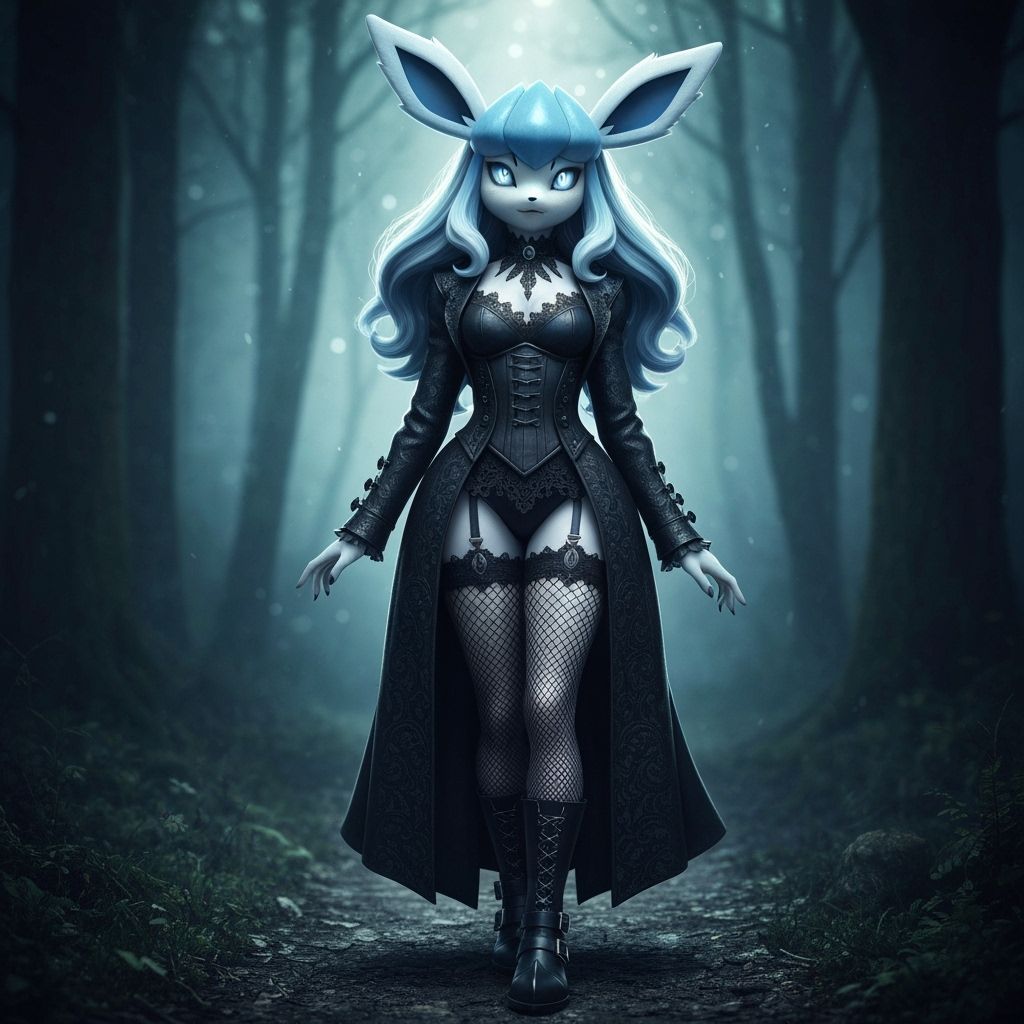 Glaceon Pokémon as Goth Girl in Hyperrealistic Image