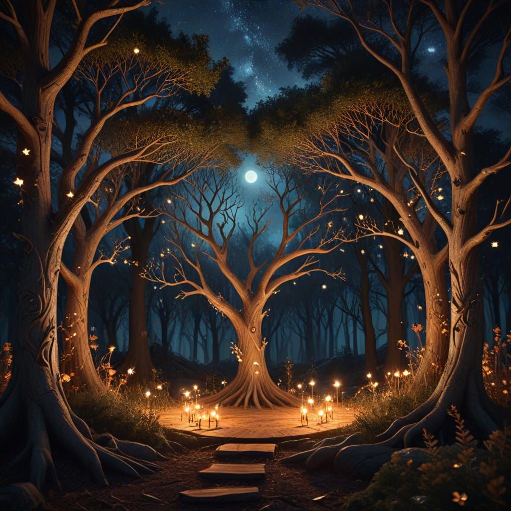 Whimsical Woodland Gathering in Warm Golden Light