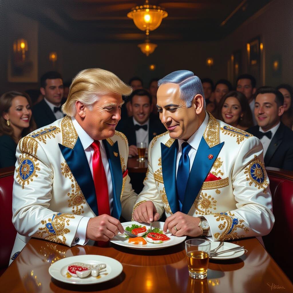 Trump and Netanyahu as Elvis at Bar Mitzvah