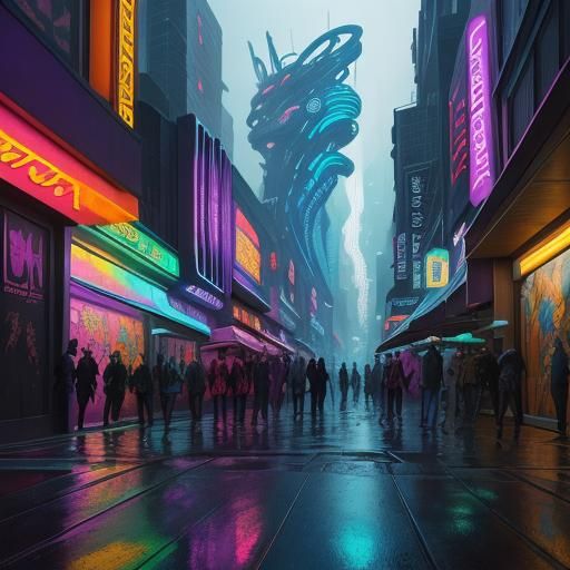 Urban Street Life with Graffiti in Fantasy Style