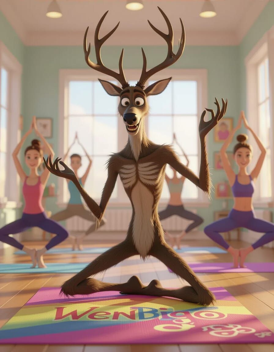Pixar-Style Wendigo Fails Yoga Pose in Studio