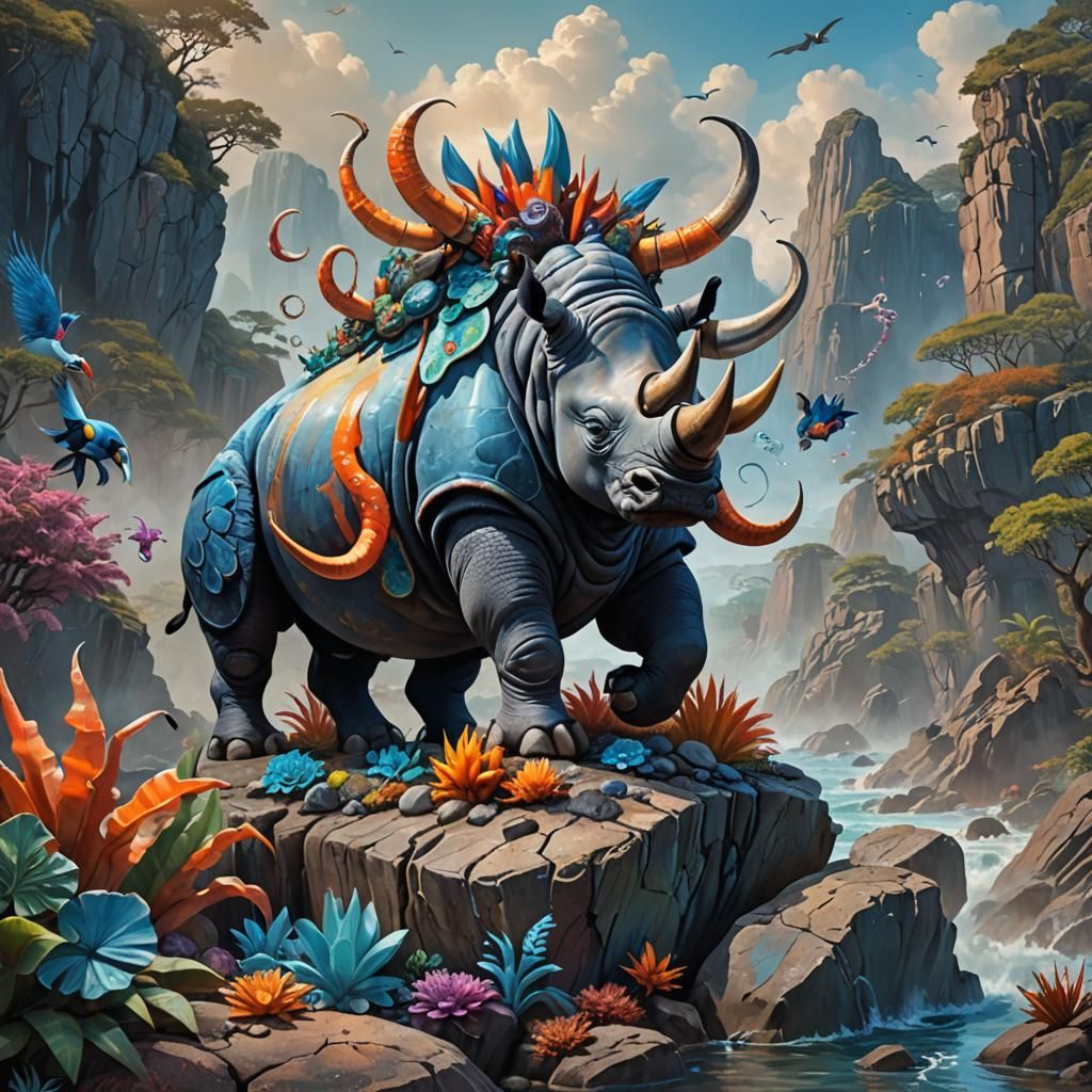 Rhino Toucan Octopus Hybrid Creature Concept Art