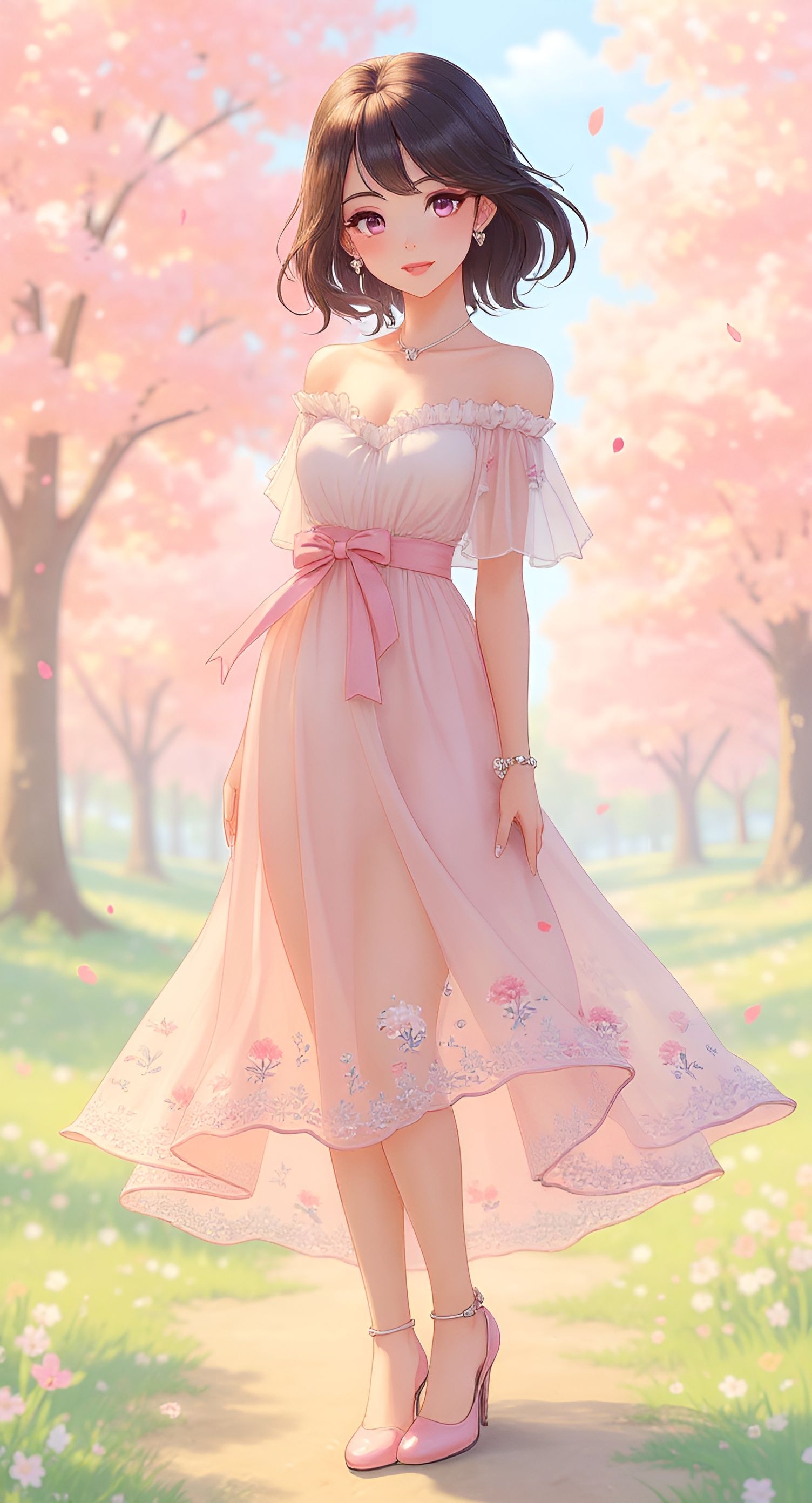 Elegant Anime Woman in Pastel Outfit