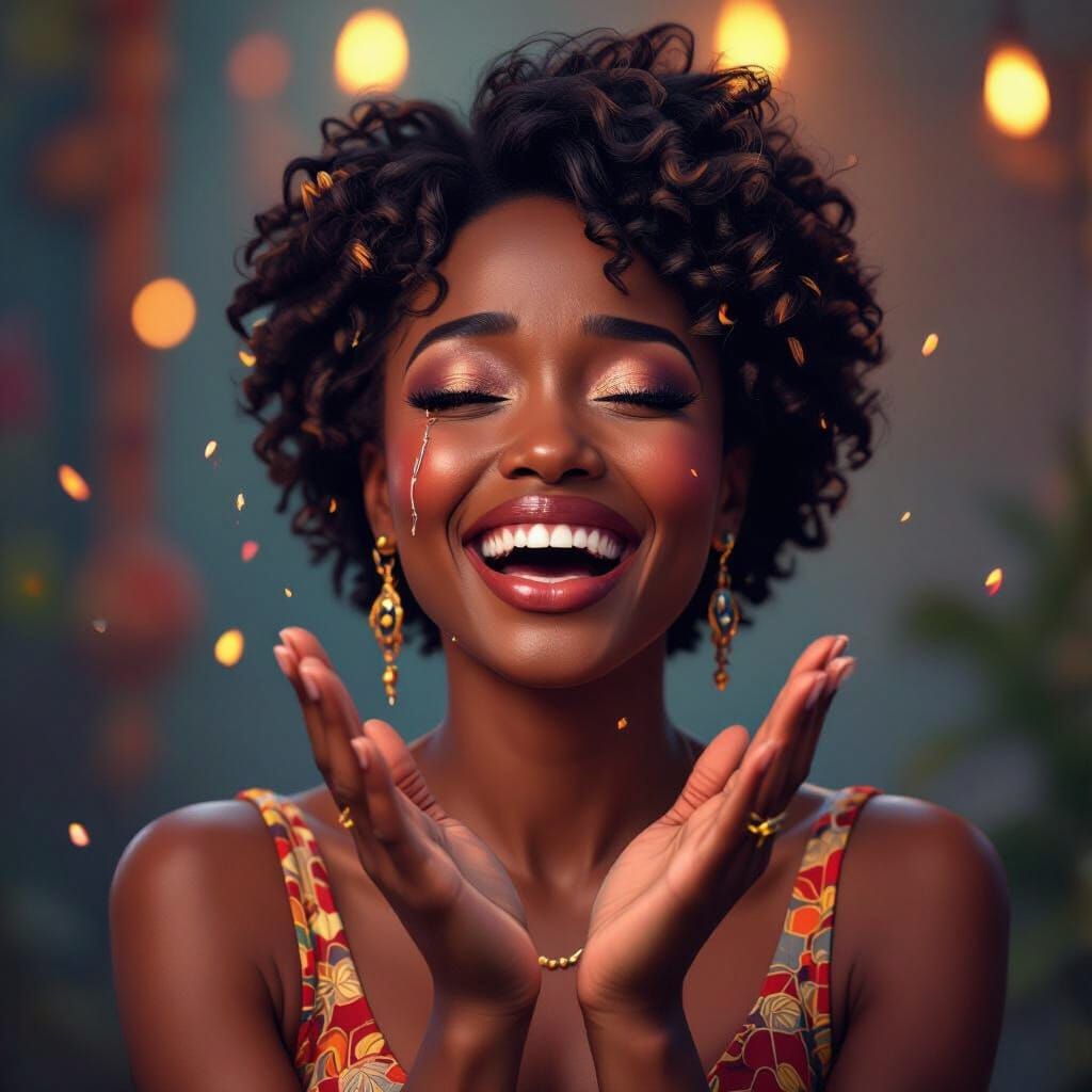 Joyful African Woman Crying Happy Birthday Tears