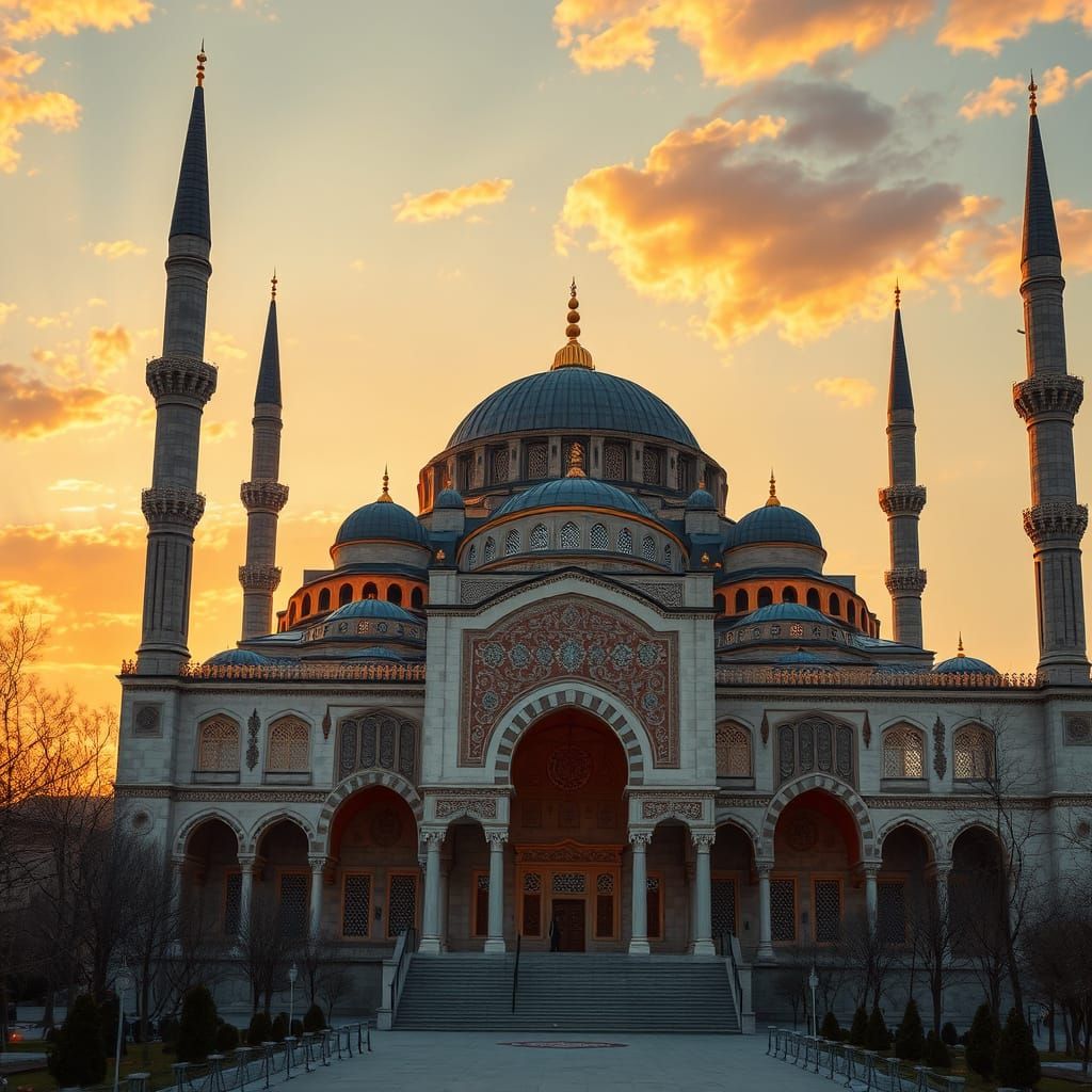 Majestic Ottoman Mosque at Sunset