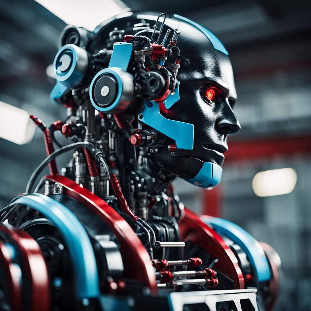 Detailed Mechanical Robot Soldier in Factory