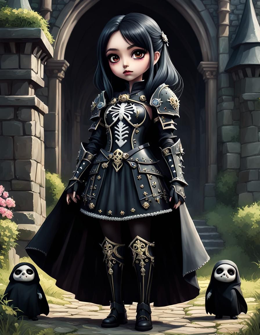 Anime Necromancer with Skeletal Minions in Castle