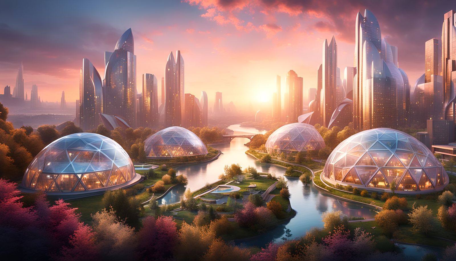 Utopian Solarpunk City with Urban Gardens