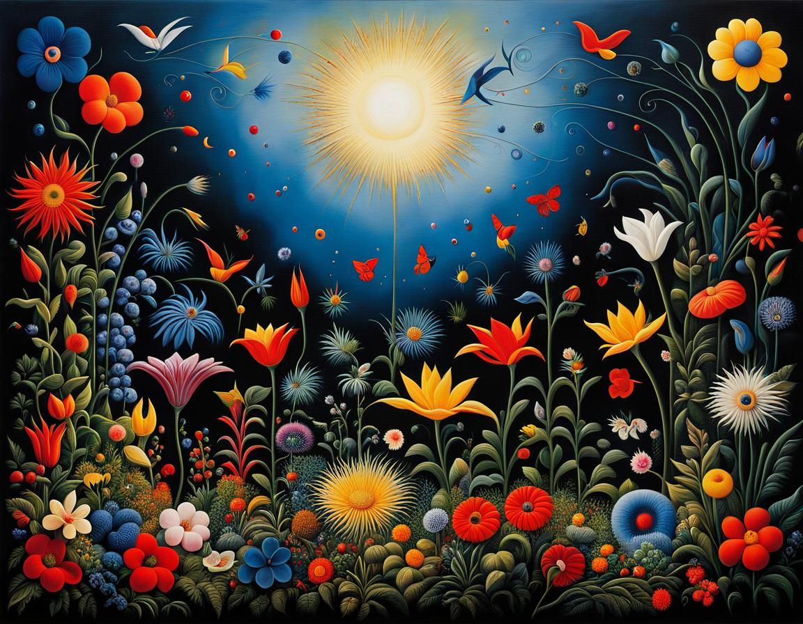 Ethereal Flowers in Paradise: A Detailed Fantasy Painting